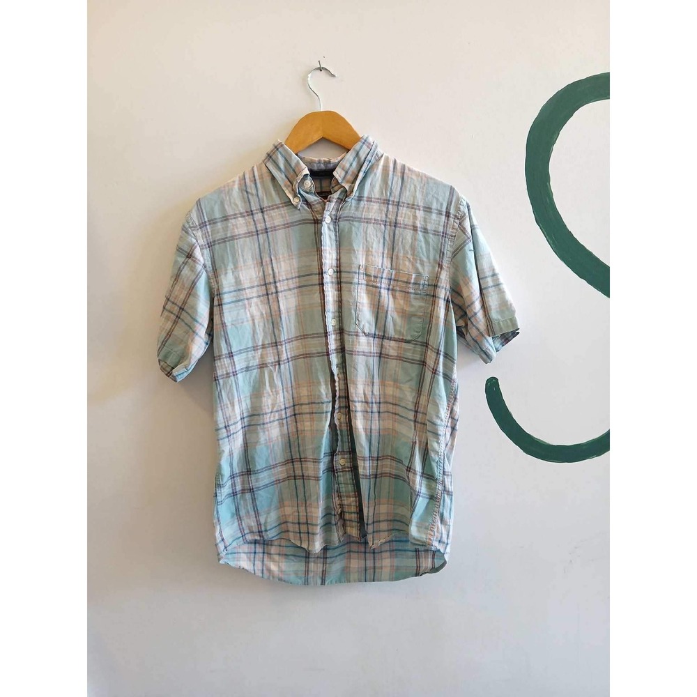 Pendleton Seaside Mens Medium Blue Plaid Short Sleeve Button Down Shirt Cotton